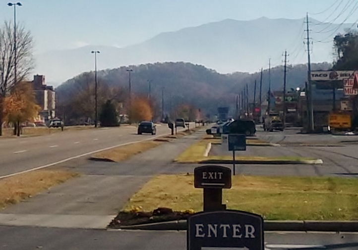 Smoke from wildfires in Gatlinburg, Tenn., lingers over the evacuated city. (Photo courtesy of Mary Bates)